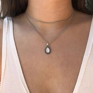 Layered Boho 925 Silver Chain/Opal Pendant Choker
